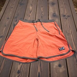 Patagonia Board Shorts Mens 36 Orange Gray Pocket Swim Trunks Active Outdoor